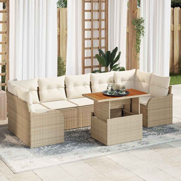 vidaXL Tuinbankenset met kussen 8 pcs Beige en Cr&egrave;me poly rattan