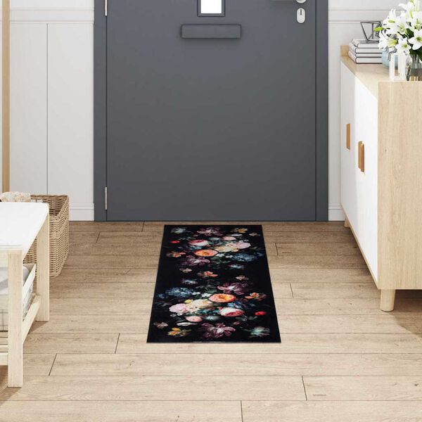 vidaXL Keuken Vloerkleed Zwart 150 x 45 cm Fluweel