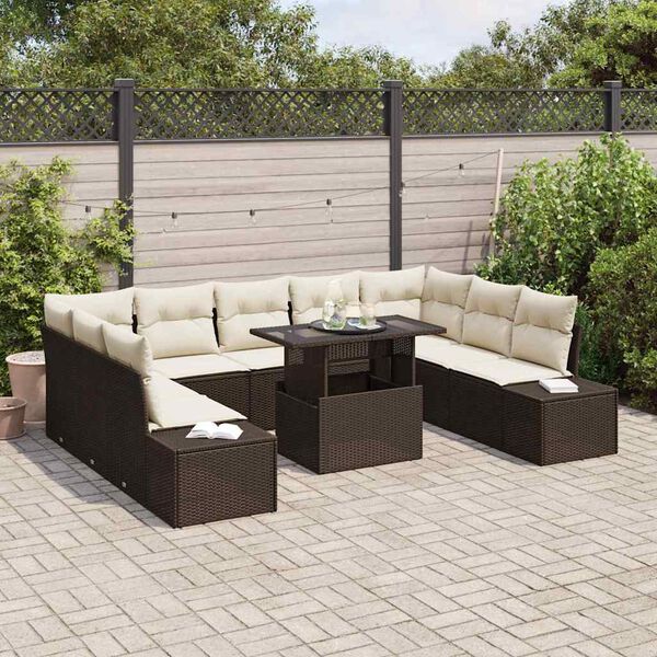 vidaXL Tuin Sofa Set met opslag 10 pcs Bruin Poly riet