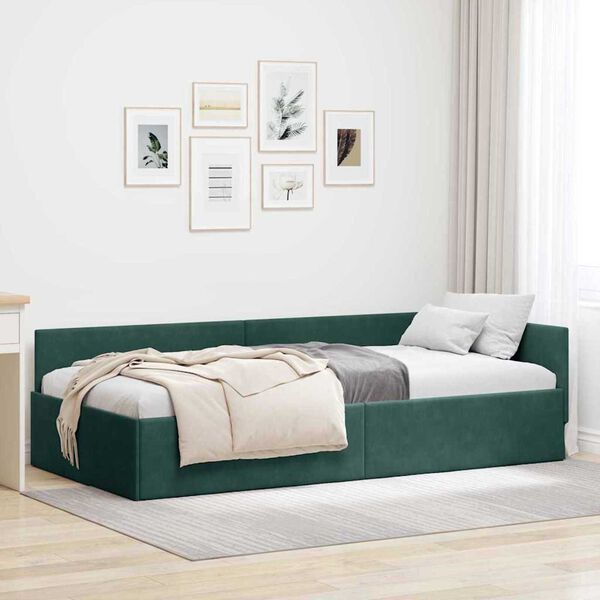 vidaXL Hoekbedframe met hoofdeinde Donkergroen 90 cm x 190 cm Fluweel