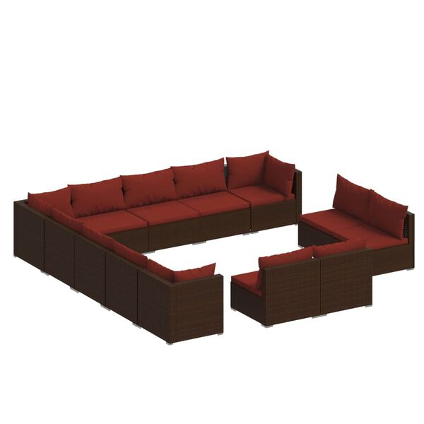 vidaXL 13-delige Loungeset met kussens poly rattan bruin