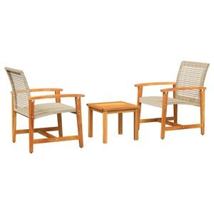 vidaXL 3-delige Bistroset poly rattan en acaciahout beige