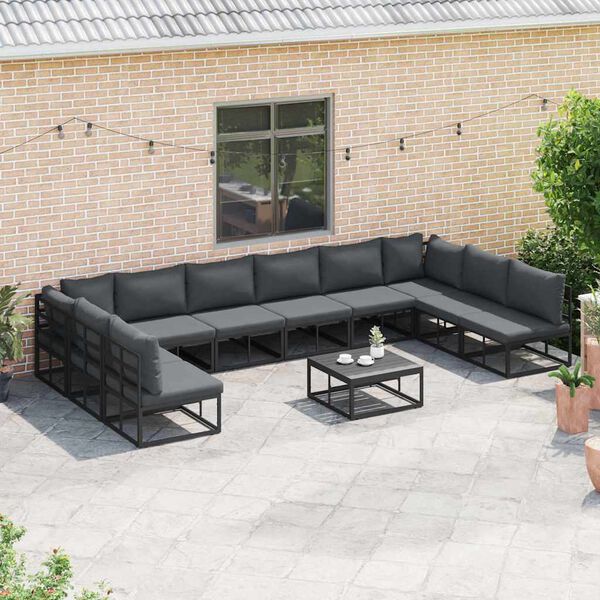 vidaXL Tuin Sofa Set met kussen 10 pcs Zwart Aluminium