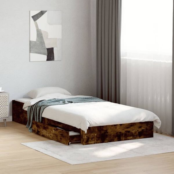 vidaXL Bedframe met lades bewerkt hout gerookt eikenkleurig 75x190 cm