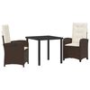 vidaXL Tuin eettafelset met kussen 3 pcs Bruin poly rattan