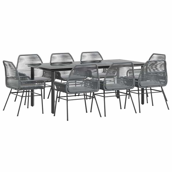 vidaXL 9-delige Tuinset met kussens poly rattan glas grijs
