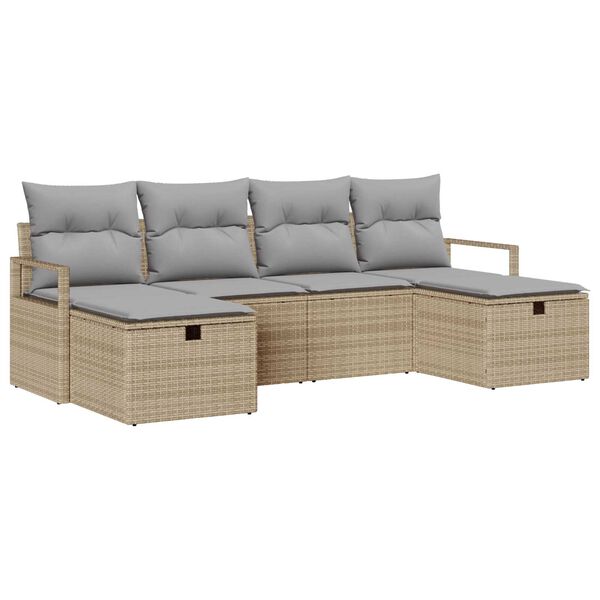 vidaXL Tuin Sofa Set met kussen met opslag 6 pcs Beige Poly riet