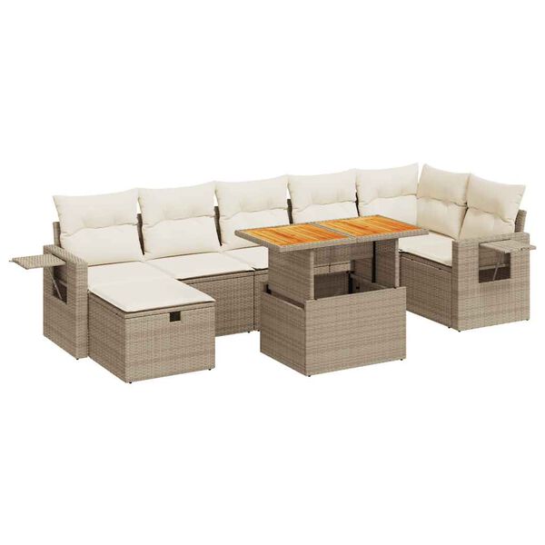 vidaXL 5-delige Loungeset met kussens poly rattan en acaciahout beige