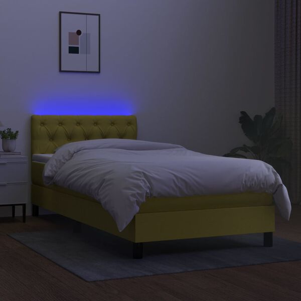vidaXL Boxspring met matras en LED stof groen 80x200 cm