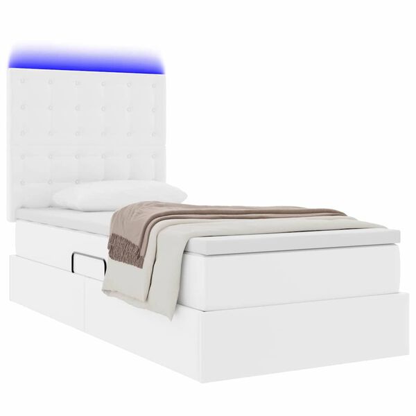 vidaXL Opbergbed met LED met matras Puur Wit 90 x 200 cm Nep Leer