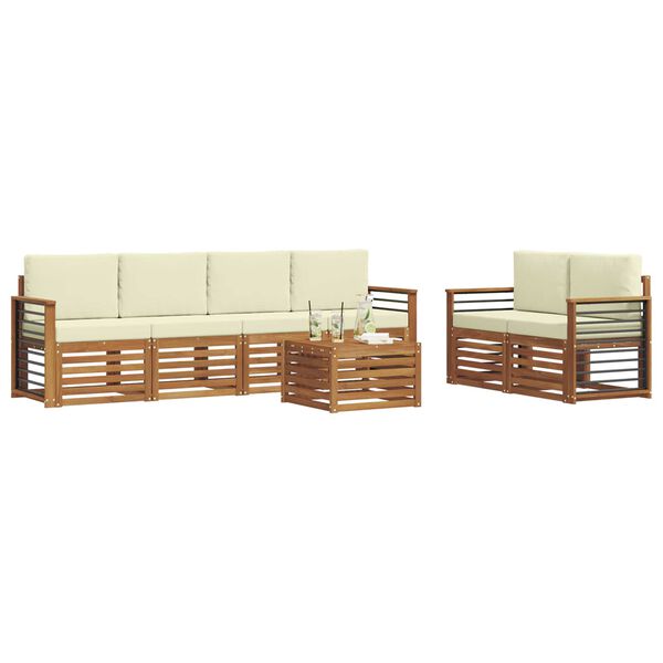 vidaXL Sofa-Sets 7 pcs Natuurlijk en Cr&egrave;me Massief Acaciahout