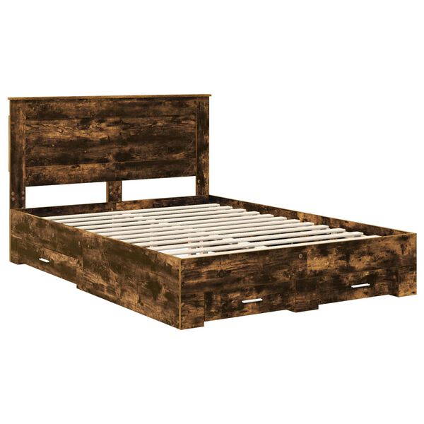 vidaXL Bedframe met lade met hoofdeinde met opslag Bewerkt hout