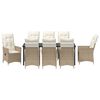 vidaXL Tuin eettafelset met kussen 9 pcs Beige poly rattan