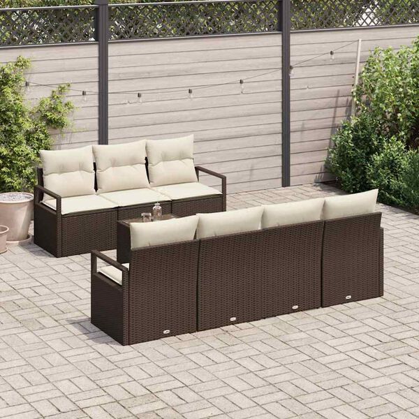 vidaXL Tuin Sofa Set 8 pcs Bruin en Cr&egrave;me Poly rattan, staal en glas