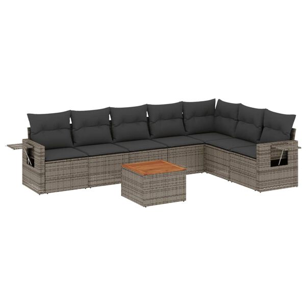 vidaXL 8-delige Loungeset met kussens poly rattan grijs