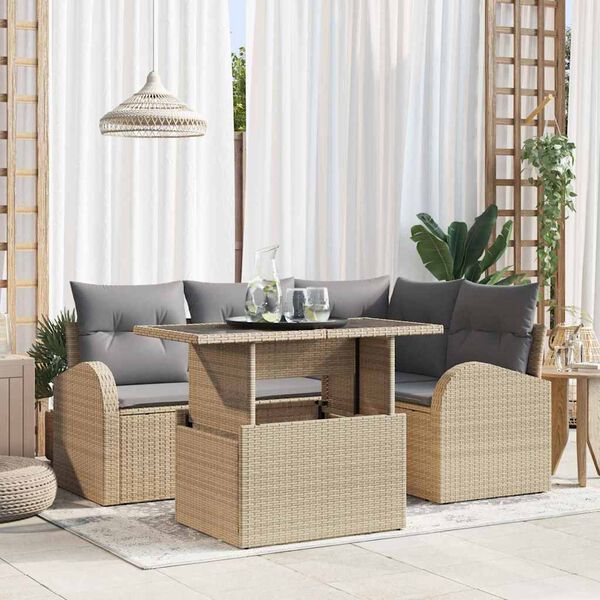 vidaXL Tuin Sofa Set met kussen 5 pcs Beige poly rattan