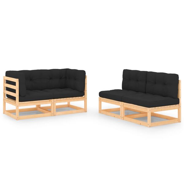 vidaXL 4-delige Loungeset massief grenenhout