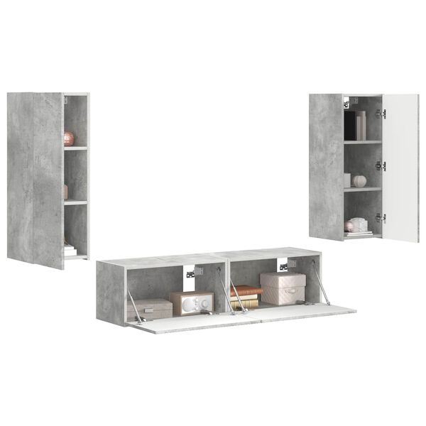 vidaXL Tv-meubelset Wandgemonteerd 2 pcs Beton Grijs Bewerkt hout