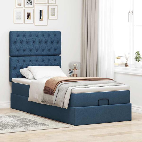 vidaXL Ottoman bed met matras 80x200cm stof blauw