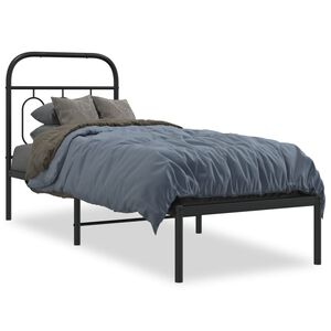 vidaXL Bedframe met hoofdbord metaal zwart 75x190 cm