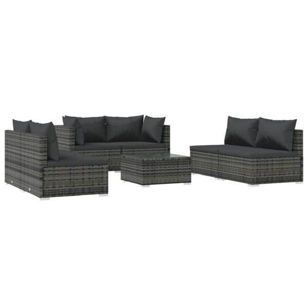 vidaXL 7-delige Loungeset met kussens poly rattan grijs