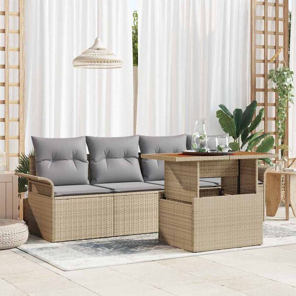 vidaXL Tuin Sofa Set met opslag 5 pcs Beige Poly riet