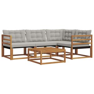 vidaXL Buiten bankenset met kussen 5 pcs Natuurlijk en Lichtgrijs