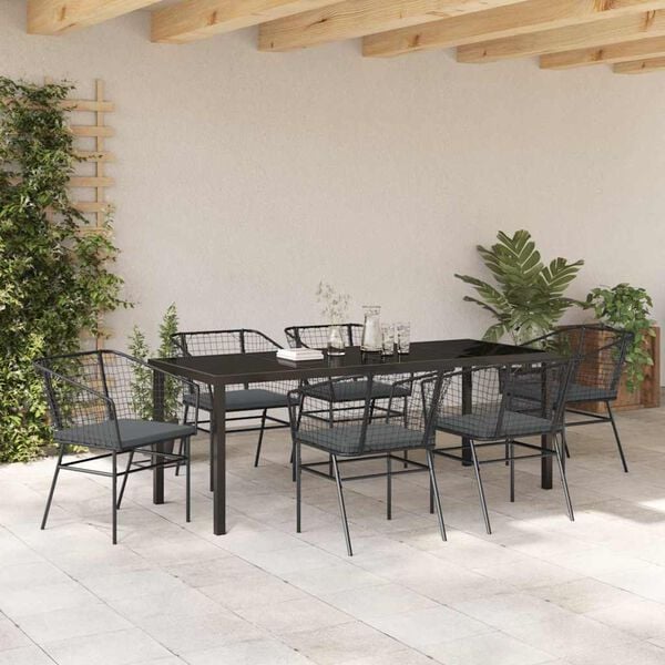 vidaXL Tuin eettafelset 7 pcs Zwart poly rattan