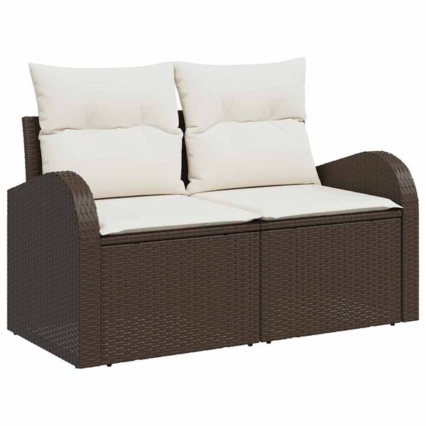 vidaXL Bankstel met kussen met opslag 6 pcs Bruin en wit poly rattan