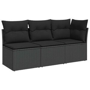 vidaXL Tuinbank met kussens 3-zits zwart poly rattan