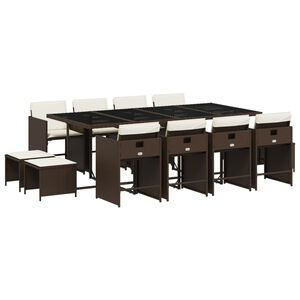 vidaXL 13-delige Tuinset met kussens poly rattan bruin