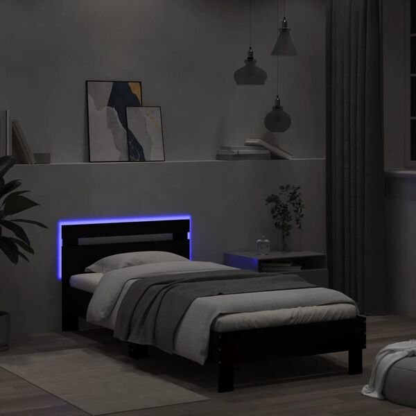 vidaXL Bedframe met hoofdbord en LED-verlichting zwart 100x200 cm