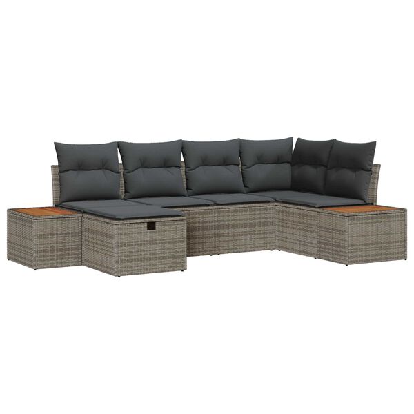 vidaXL Tuin Sofa Set met kussen met opslag 6 pcs Grijs poly rattan