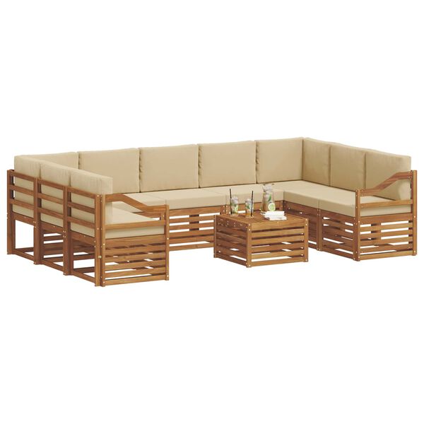 vidaXL Sofa-Sets 10 pcs Natuurlijk en Beige Massief Acaciahout