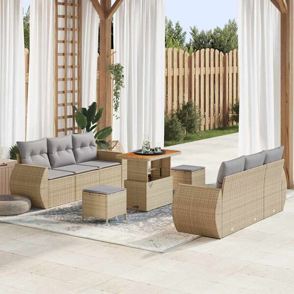 vidaXL Tuin Sofa Set met kussen 9 pcs Beige en Licht Grijs poly rattan