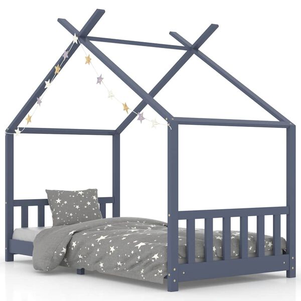 vidaXL Kinderbedframe massief grenenhout grijs 90x200 cm