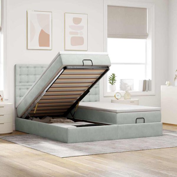 vidaXL Ottoman bed met matrassen 160x200cm fluweel lichtgrijs
