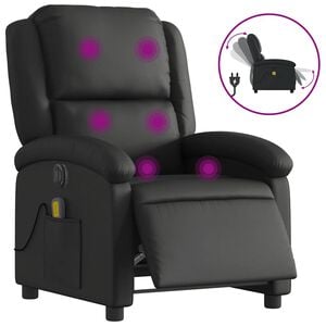vidaXL Massagestoel verstelbaar elektrisch echt leer zwart