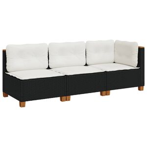 vidaXL Tuinbank 3-zits met kussens poly rattan zwart
