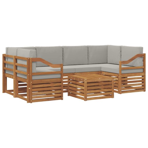 vidaXL Sofa-Sets 7 pcs Natuurlijk en Lichtgrijs Massief Acaciahout