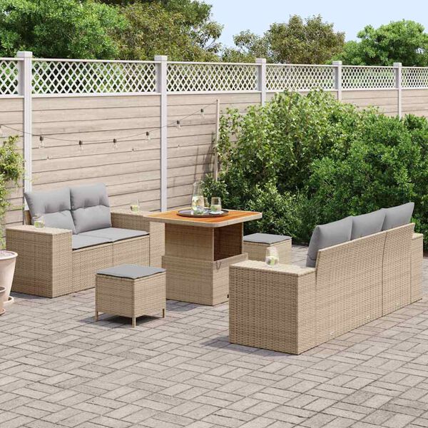 vidaXL Tuinbankenset 8 pcs Beige poly rattan