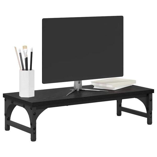 vidaXL Monitor Stand Zwart Eiken 55 x 23 x 14 cm Bewerkt hout