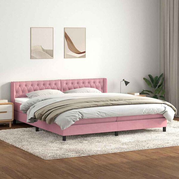 vidaXL Boxspring met matras fluweel roze 200x220 cm