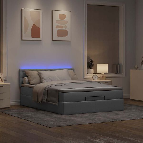 vidaXL Ottoman bed met matras en LED's 140x200cm stof lichtgrijs