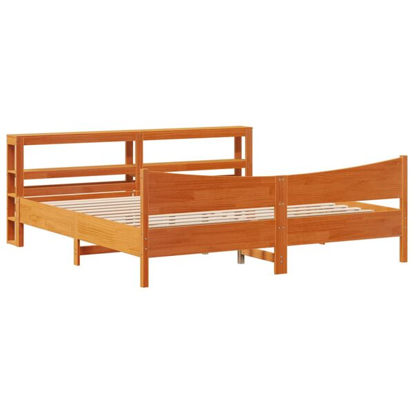 vidaXL Bedframe met hoofdbord massief grenenhout wasbruin 180x200 cm