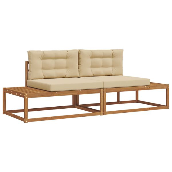 vidaXL Buiten bankenset met kussen 2 Stuk Natuurlijk en Beige