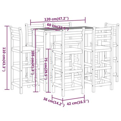 vidaXL 7-delige Tuinbarset massief acaciahout