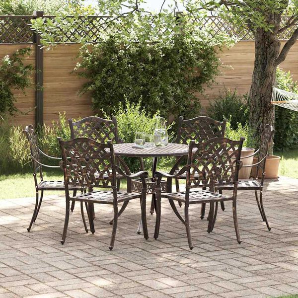 vidaXL Tuin Eetset 7 pcs Brons 90 x 90 x 75 cm Gegoten aluminium