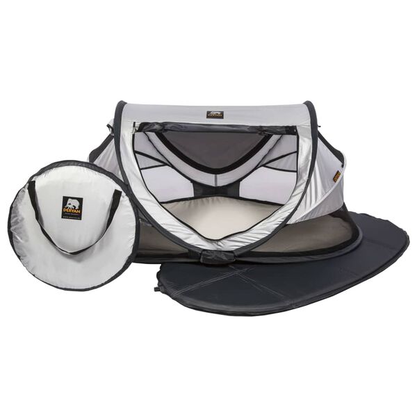 DERYAN Peuterreisbedje pop-up met klamboe Luxe zilverkleurig