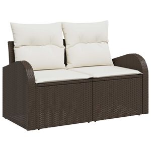 vidaXL Bankstel met kussen met opslag 6 pcs Bruin en wit poly rattan